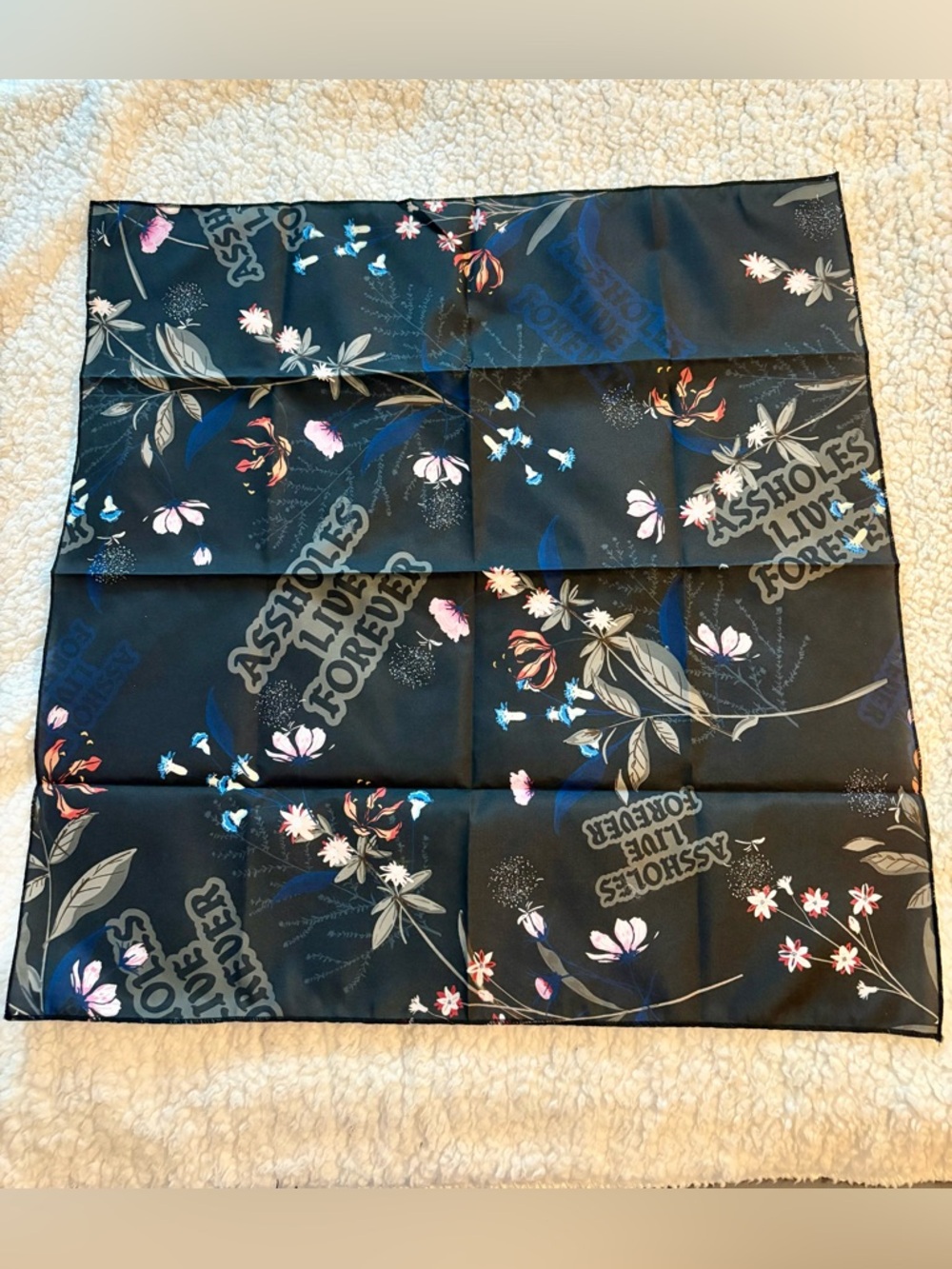 Assholes Live Forever Floral Black bandana with Subtle Graphic Text